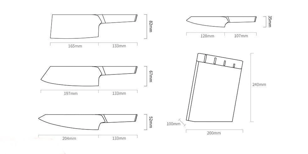 Набор Xiaomi HuoHou Fire Compound Steel Knife Set (4 ножа с подставкой) HU0033