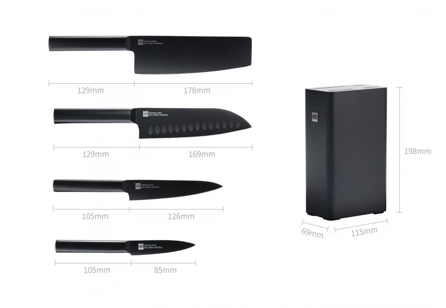 Набор Xiaomi HuoHou Knife (4 ножа с подставкой) HU0076